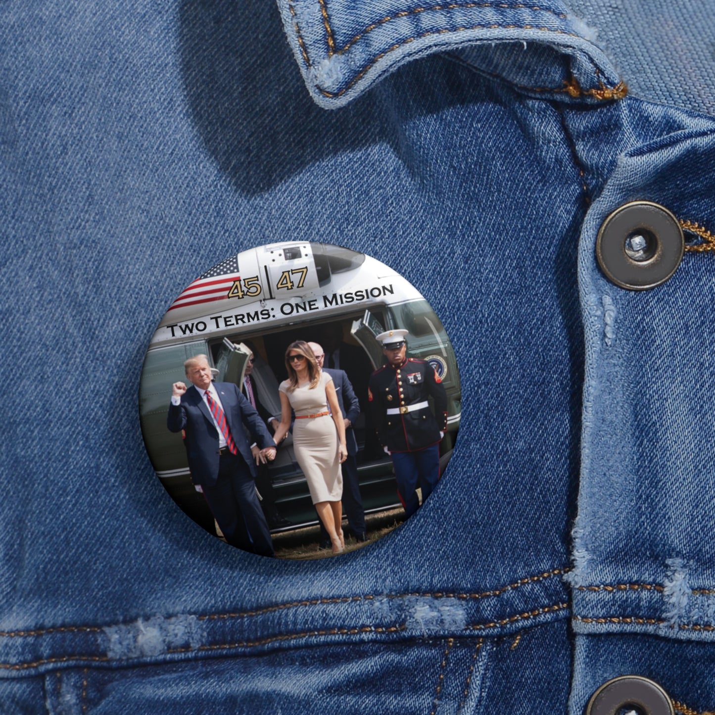 Custom Pin Buttons - Two Terms: One Mission - Marine One